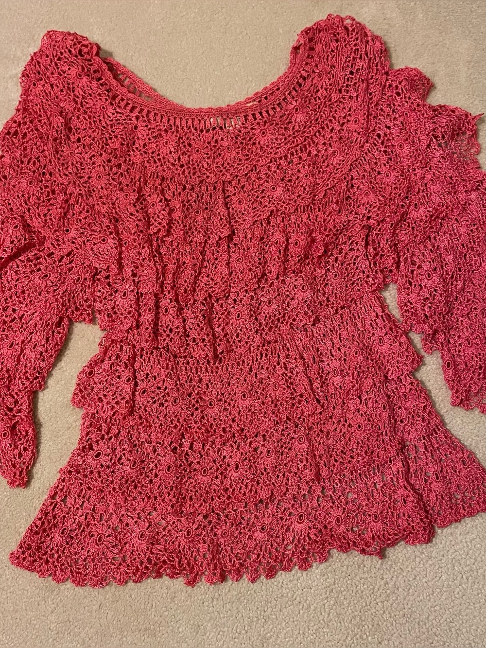 Boston Proper crocheted lace tiered sheer top M/L NWOT